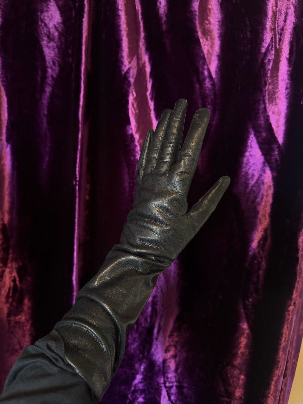 Long Black Leather Gloves